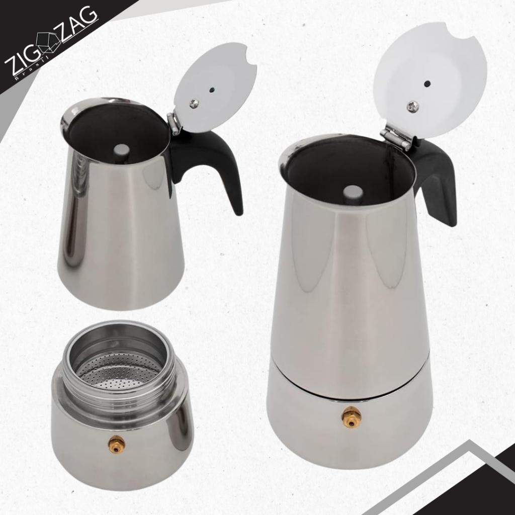 Cafeteira Italiana Moka de Inox com Alça - 300ml | Capacidade para Preparar até 6 Xícaras · foto 2