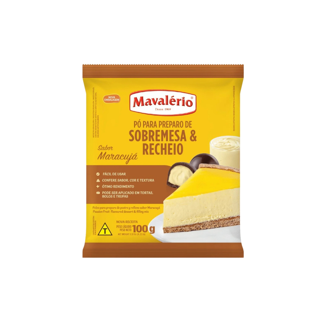 Pó para Sobremesa Mavalério 100g Sabor Maracujá – Praticidade e Sabor para Recheios e Mousses