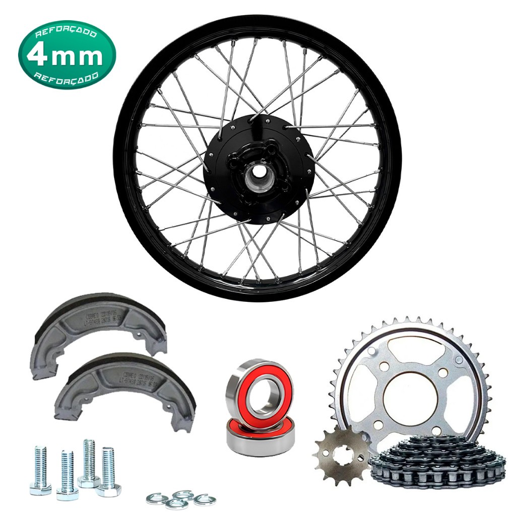 Roda Traseira Aro Preto Cubo Preto Raio 4mm Cg Fan 125 09/23