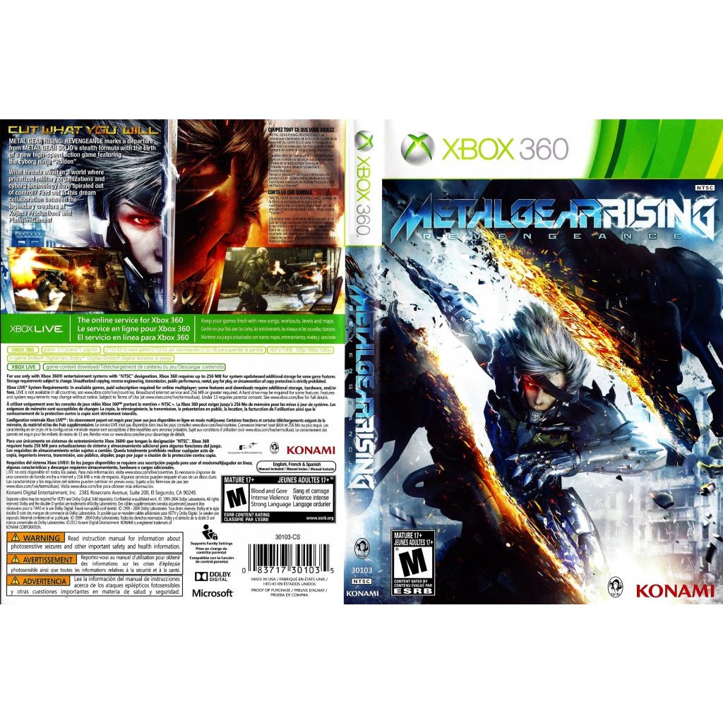 Jogo Metal Gear Rising Revengeance -Xbox 360 Lt. 3.0 - Desbloqueado