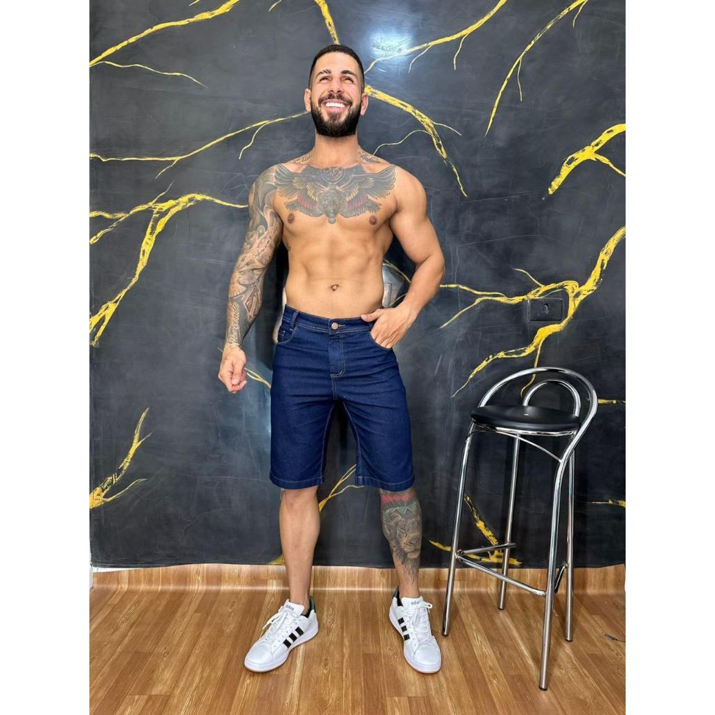 Bermuda Elastano Jeans Masculino Azul Lycra Estica