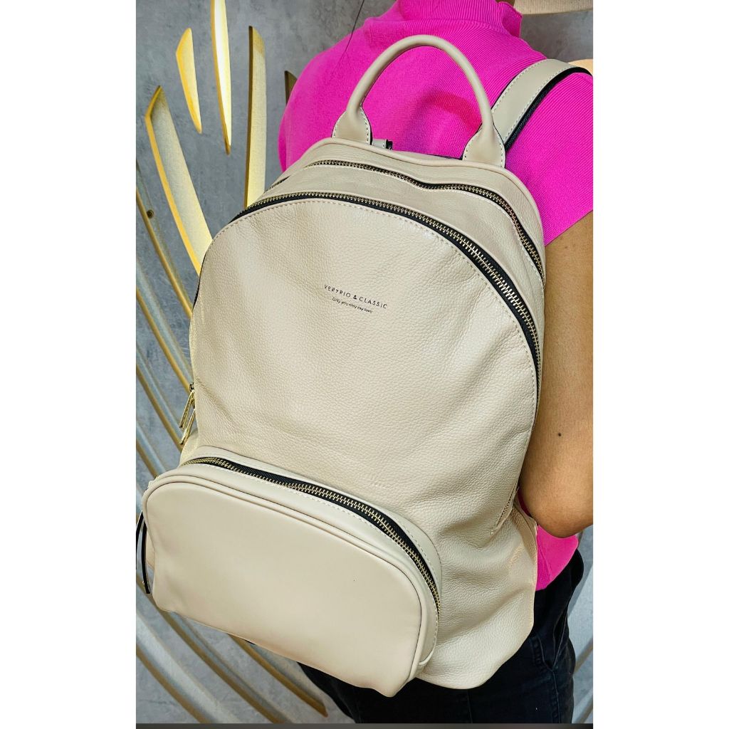 Mochila feminina Veryrio espaçosa couro macio