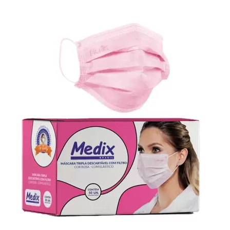 Máscara Descartável Tripla Camada C/elástico Caixa C/50 Pçs Rosa em Oferta na Shopee