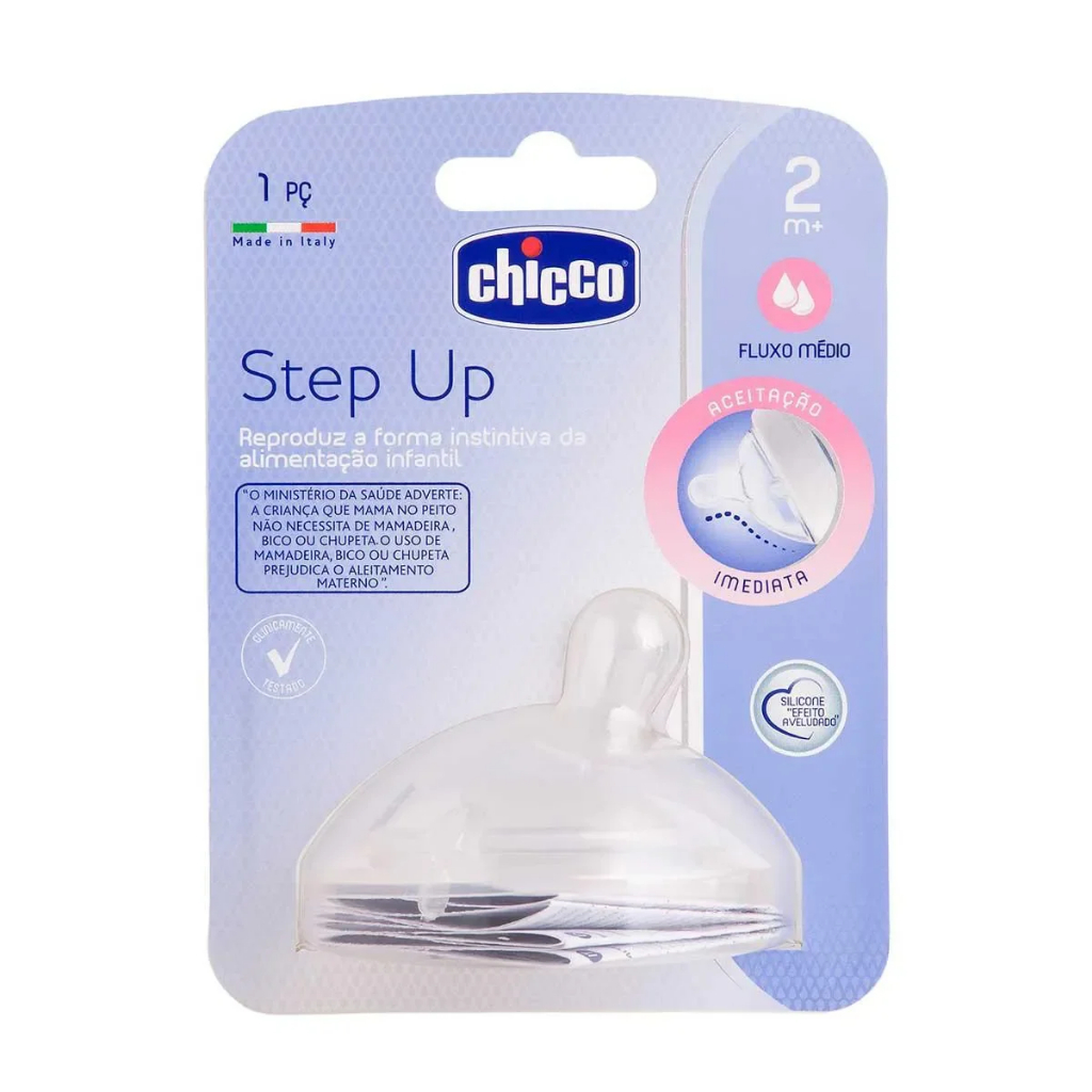 Bico mamadeira Chicco - Step UP - 2M+ Fluxo Médio 1und