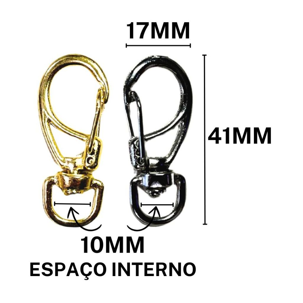 Fecho Mosquetão 41mm Prata ou Dourado - Chaveiros e Artesanato em Geral - Escolha de 10 até 80 unidades!
