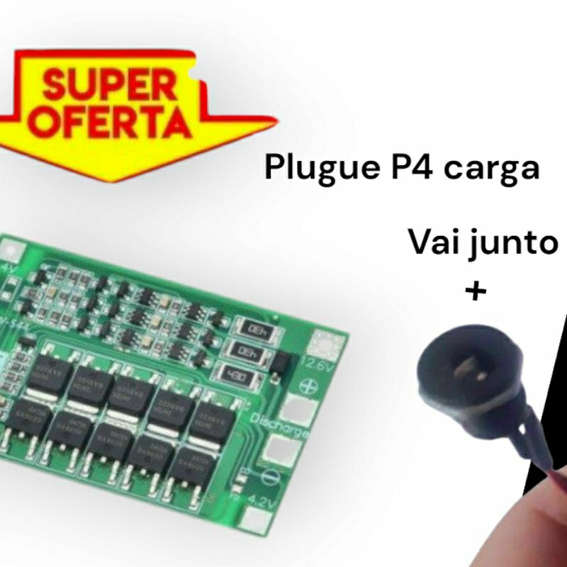 bms 3 s 12 volts 40 amperes c/ balanceamento + plugue p4  de carga bateria 18650 OFERTA