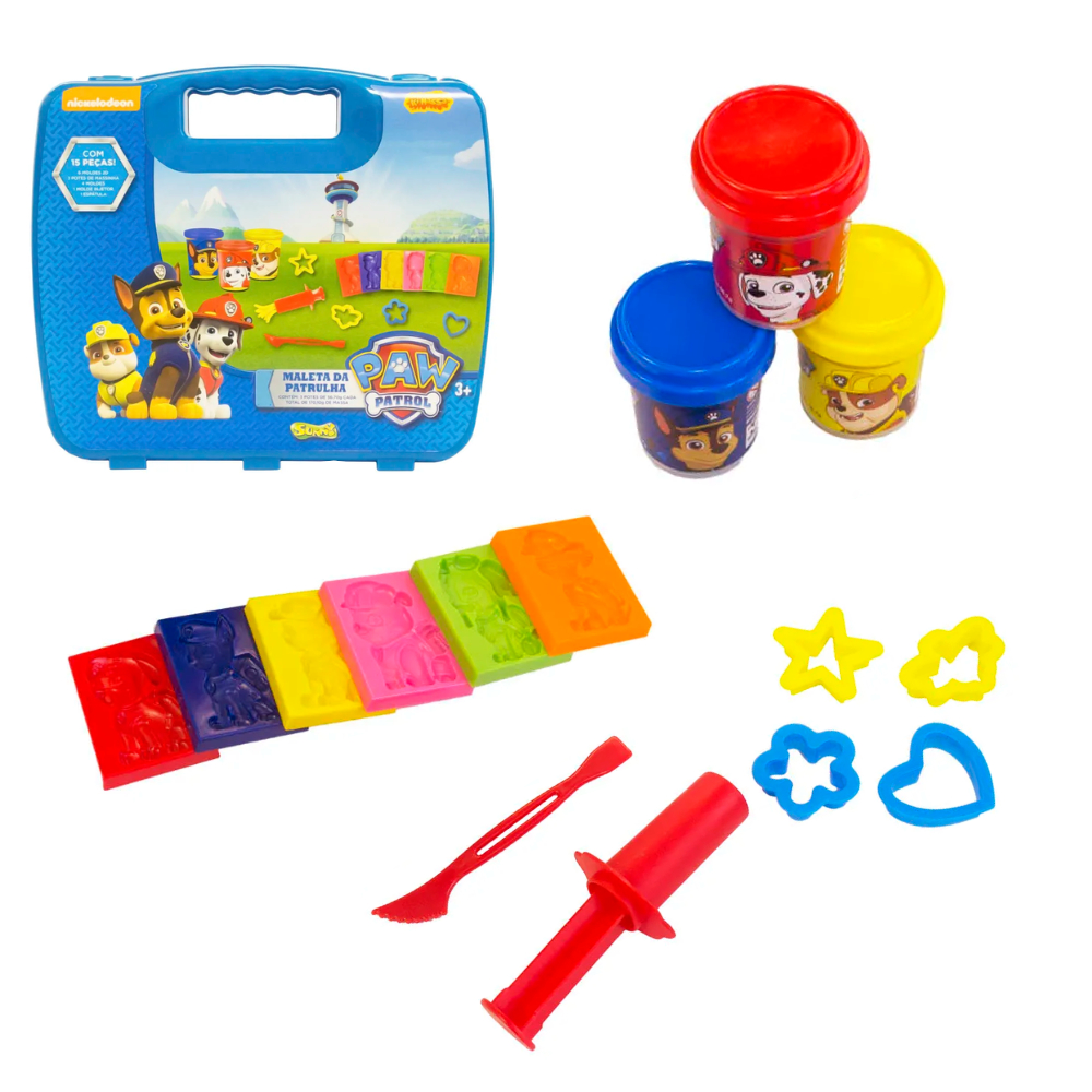 Kit Massinha Maleta da Patrulha Canina com 15 Peças KiMassa - Sunny brinquedos