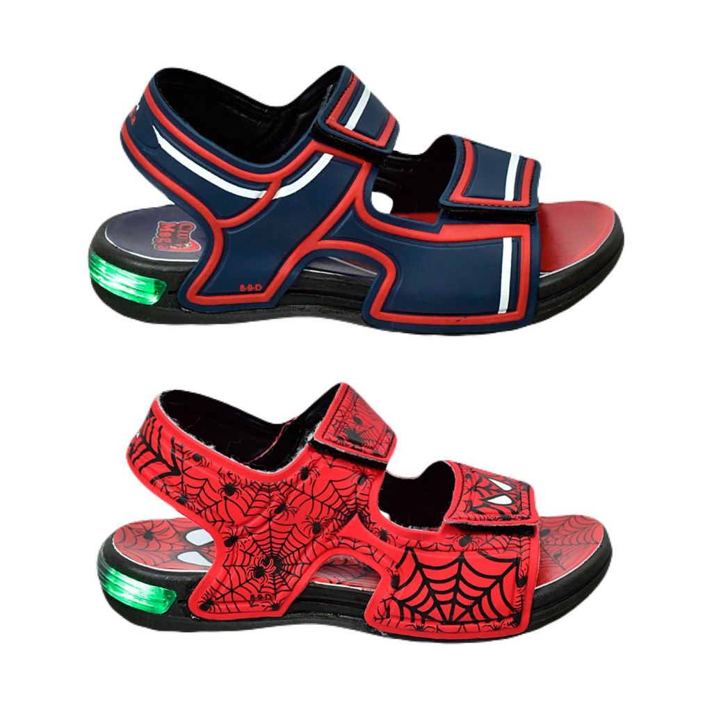 Kit 2 Pares De Sandália Papete Com Led Infantil Masculina Confortável Leve Desenho Personagem