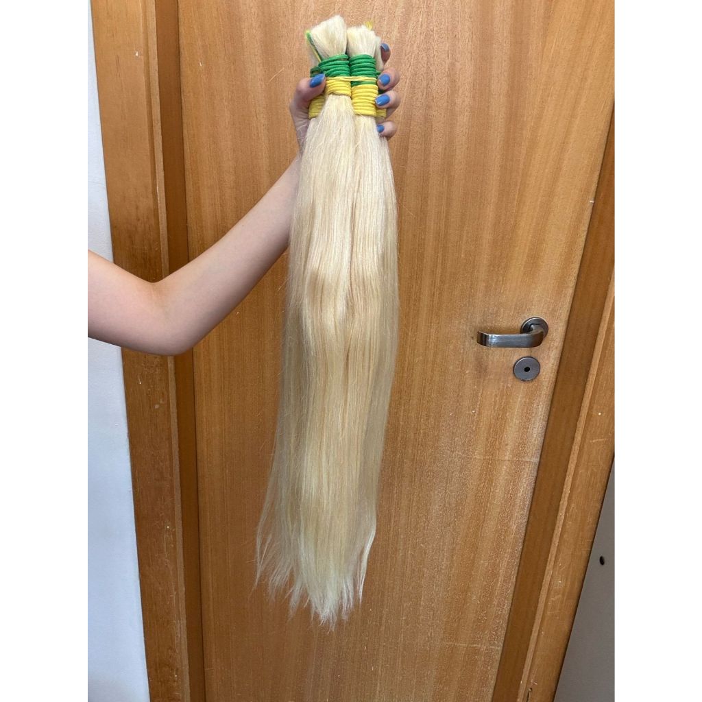 Cabelo Natural 100% Humano Levemente Ondulado Loiro Claro 100gr Para Megahair 65cm — imagem 2 de 2
