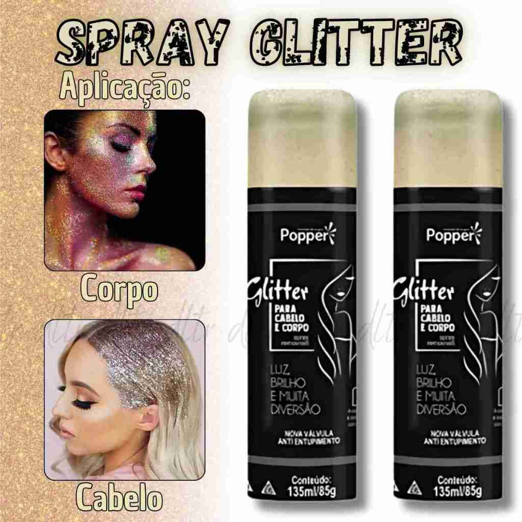 Kit 2 Spray Glitter Dourado Popper - BRILHE no Carnaval, Bloquinhos, Folia, Formaturas e Festas