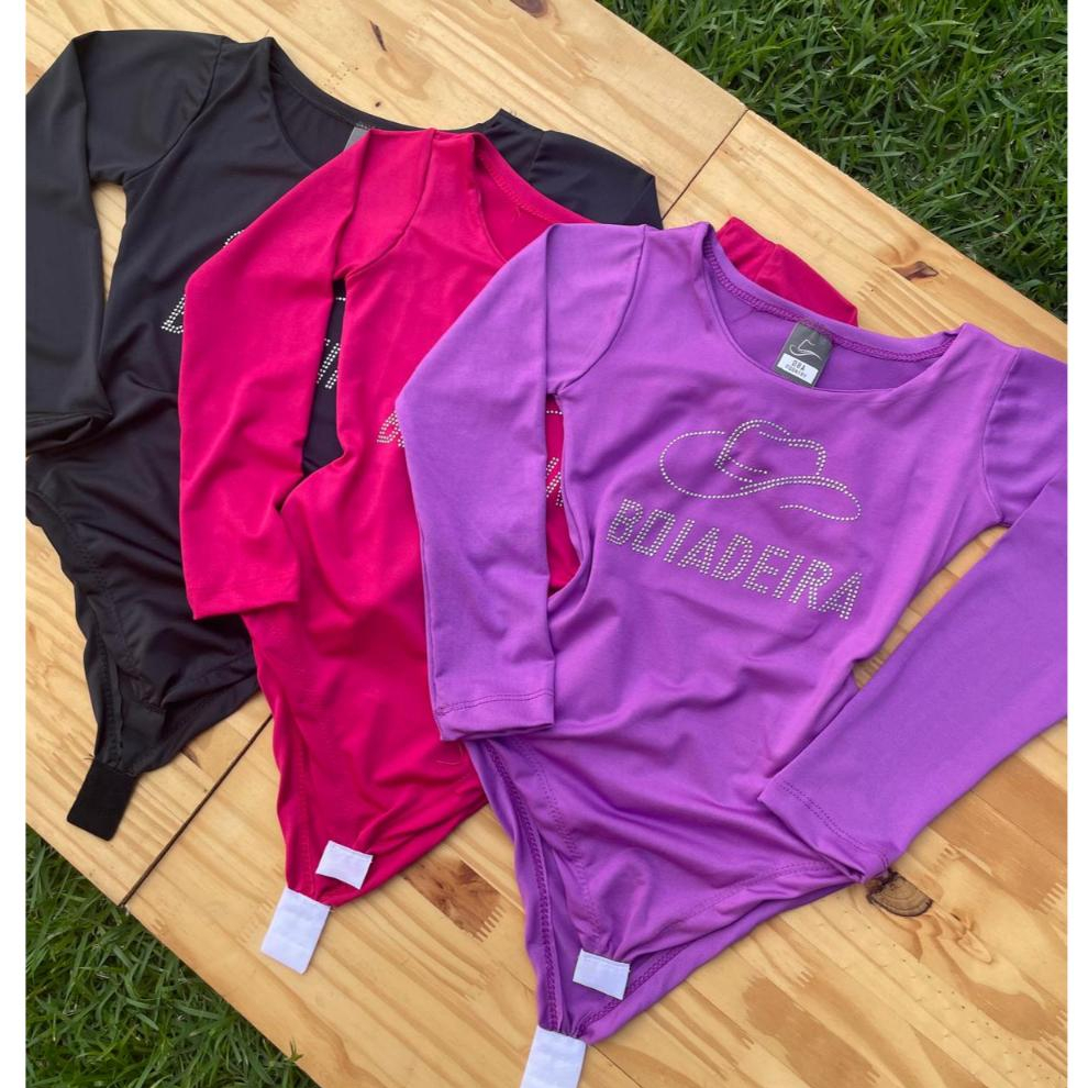 Body Infantil Manga Longa Colorido Menina Boiadeira Country Suplex Cavalos Cavalgada