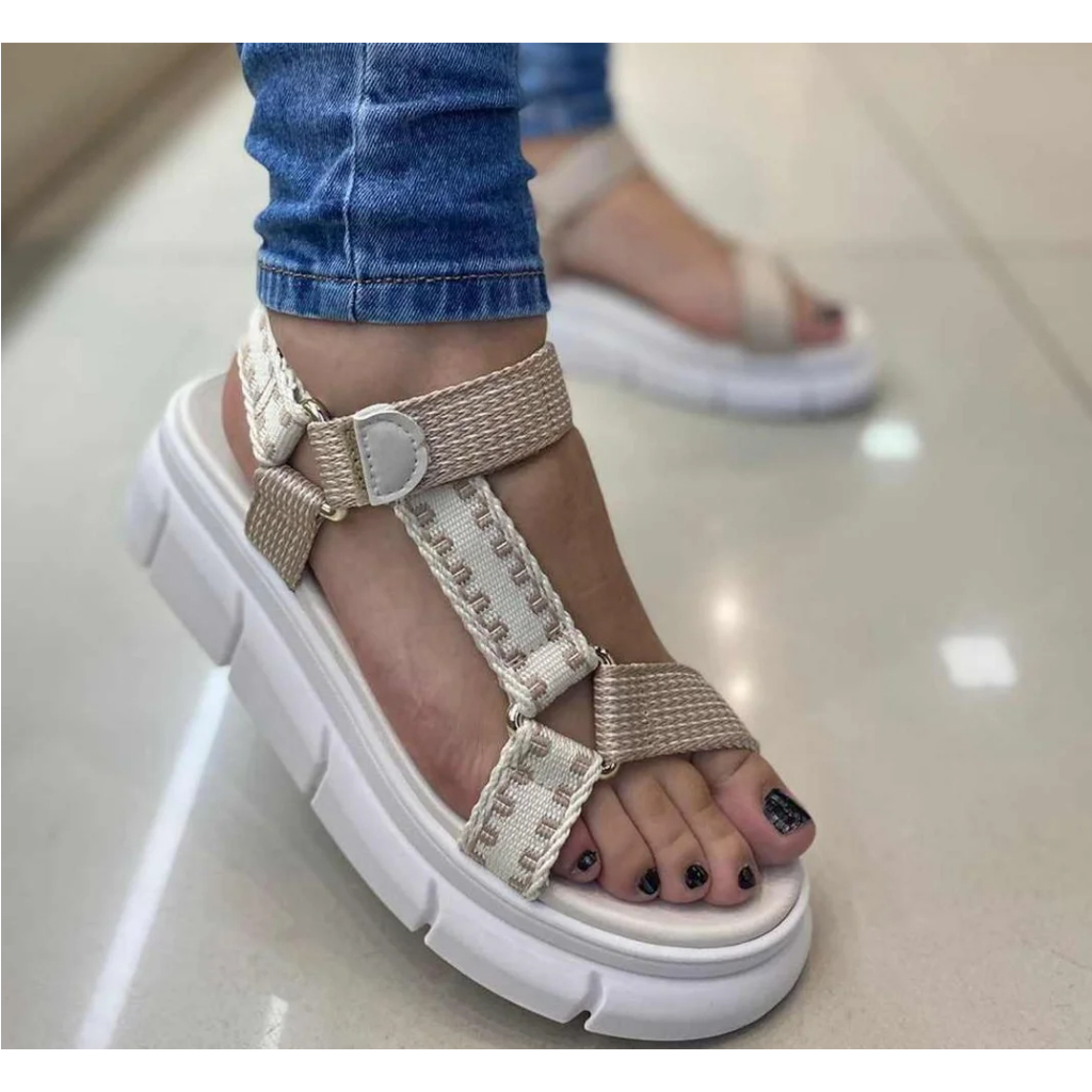 Sandalia Feminina Papete Moleca Original Flatform Plataforma Com Velcro