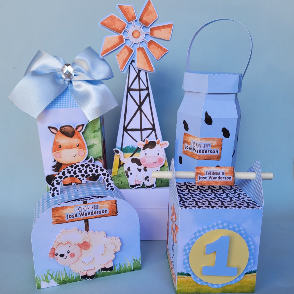 Kit Festa Fazendinha Azul   - Lembrancinhas personalizadas - caixinhas personalizadas - papelaria personalizada