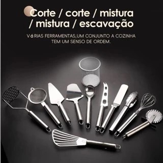 Kit 12 Talheres Utensílios 100% Aço Inox Jogo Completo Conchas Colher Pegador Espátula