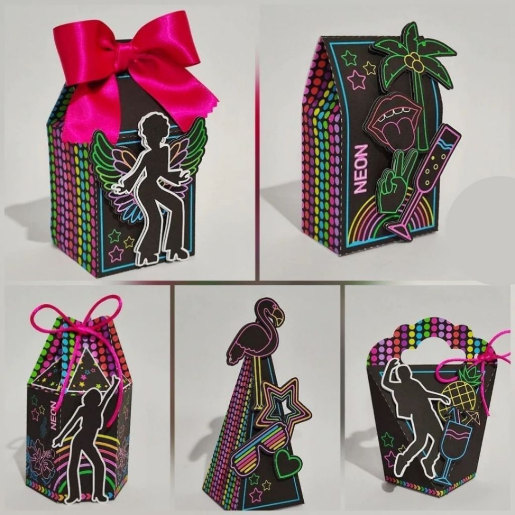 CAIXINHAS PERSONALIZADAS BALADAS NEON PEGUE E MONTE CAIXINHAS LEMBRANCINHAS FESTAS