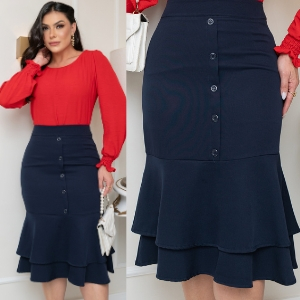 Saia Com Babados E Botões Na Frente De Alfaiataria Feminina em Oferta na Shopee