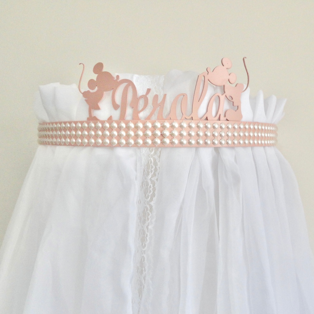 Kit Dossel com Pérolas Personalizado com Nome para Berço Infantil + Mosquiteiro em Oferta na Shopee