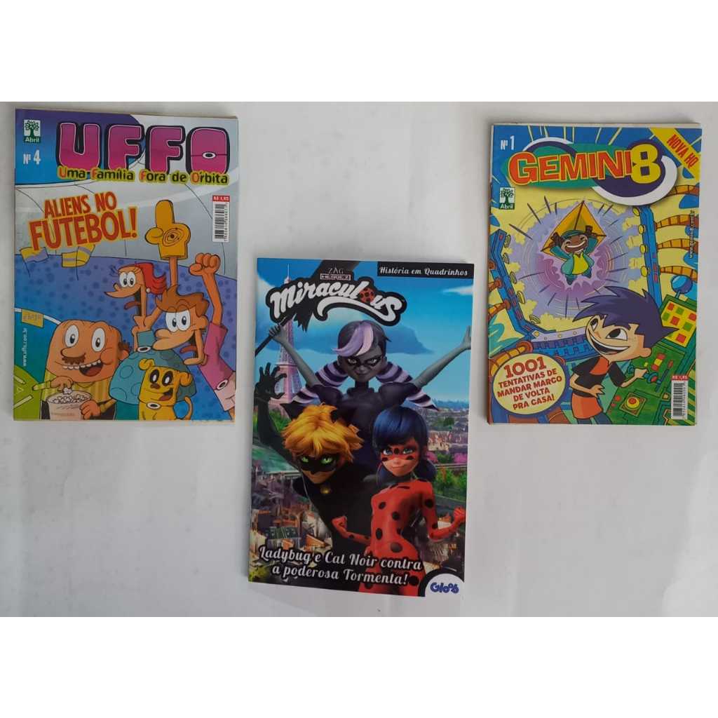 Kit 3 Gibis 1 Gibi Miraculous + 1 Gibi GEMINI 8 +1 Gibi FÀMILA UFFO