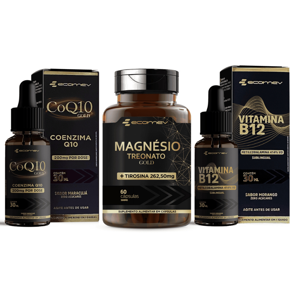 Magnesio Treonato L Tirosina + Coenzima Q10 Gotas + B12 Metil Gotas Sublingual Ecomev