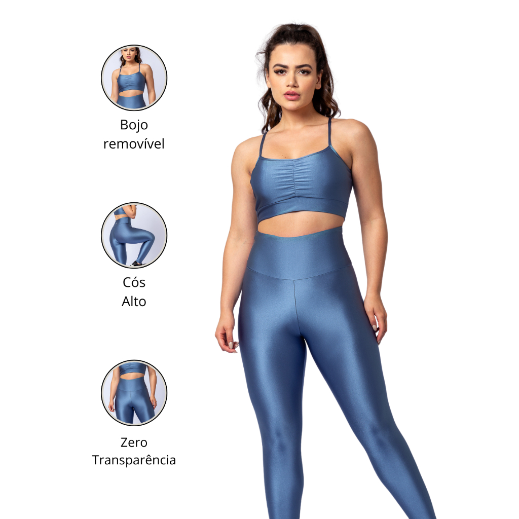 Conjunto Fitness Calça Legging e Top Bliss Poliamida Zero Transparência Academia Feminina em Oferta na Shopee