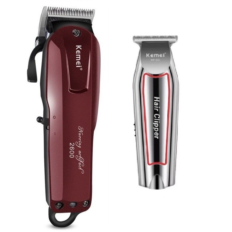 Kit 2 Máquina Profissional De Cortar Cabelo Kemei KM-2600 E Máquina De Acabamento Kemei KM-032 em Oferta na Shopee