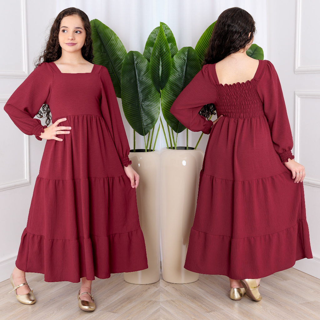 vestido longo juvenil infantil de manga longo