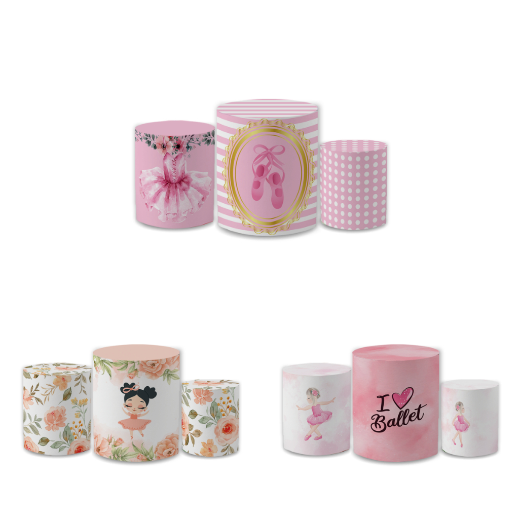 Kit Trio Capas de Cilindro de Festa Veste Fácil Sublimados Malha New Tema Bailarina Menina Inftil Decoração Bibi Paineis