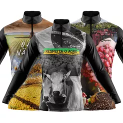 Kit 3 Camisa Camiseta Agro Manga Longa Proteção Uv Solar Plantação Soja Colheita Café Agro Cinza Trabalho Campo Roça