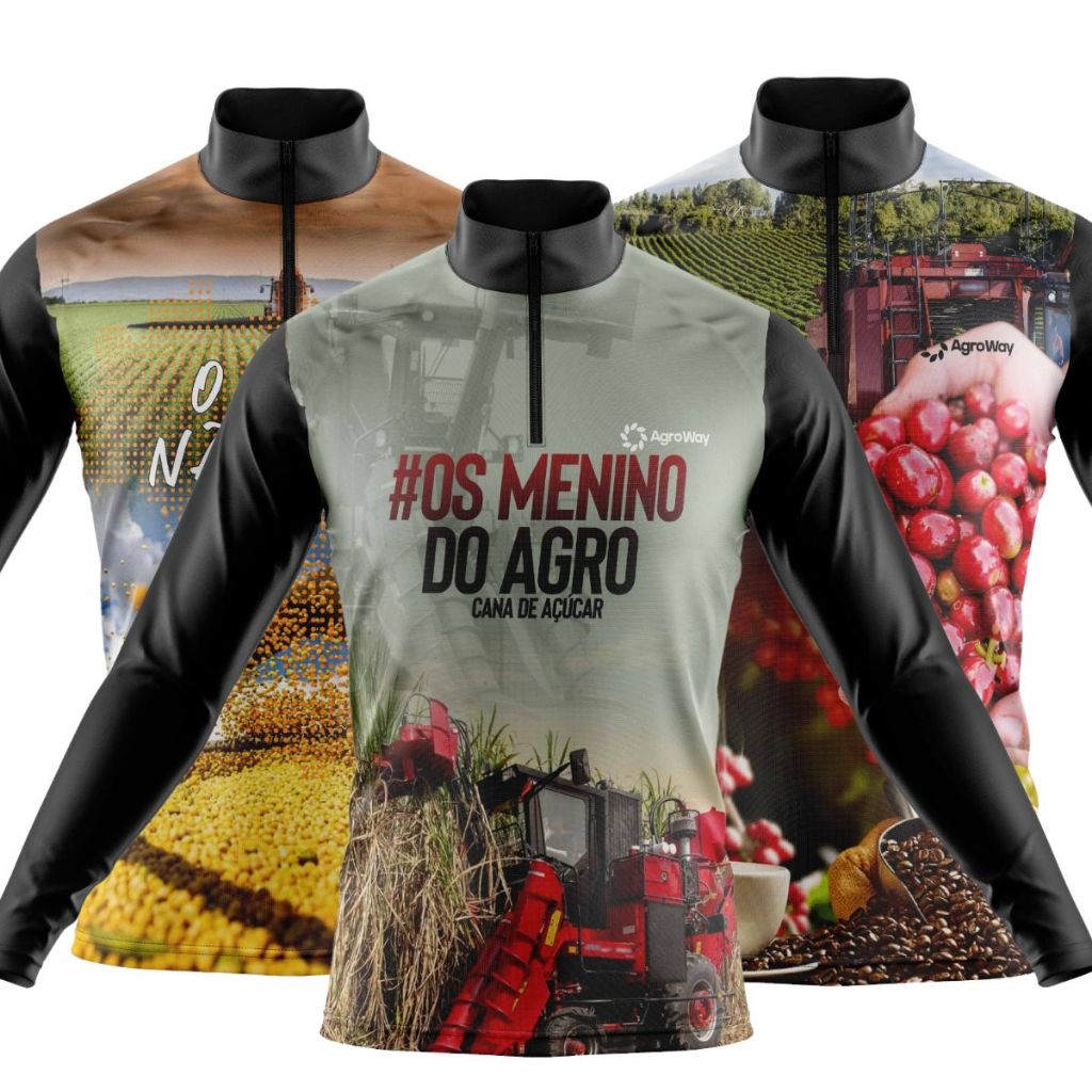 Kit 3 Camisa Camiseta Agro Manga Longa Proteção Uv Solar Plantação Soja Café Cana Açúcar Colheita Trabalho Roça Campo