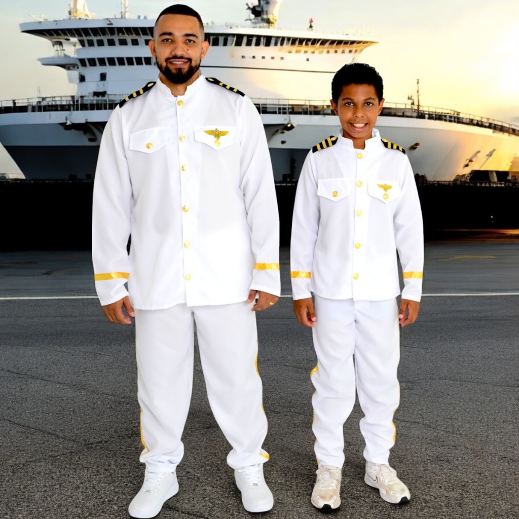 Fantasia Marinheiro Navio Comandante Naval Adulto Infantil