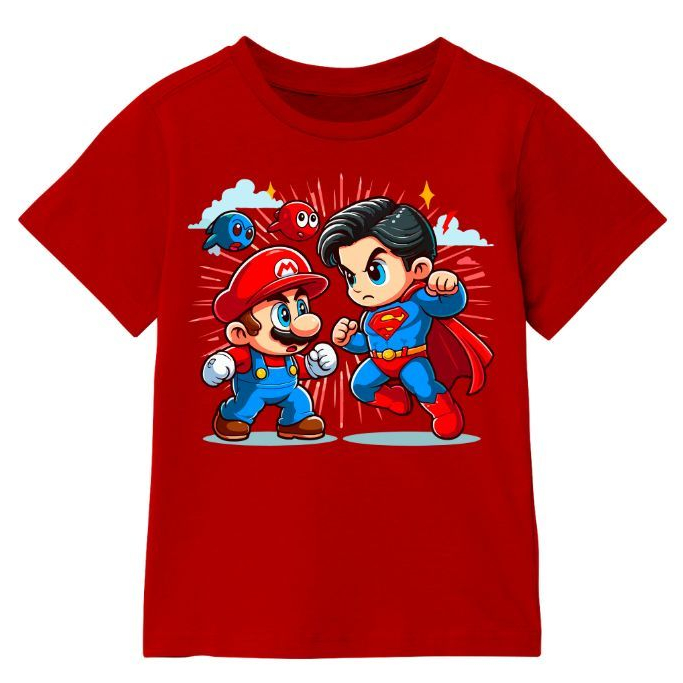 Camiseta Manga Curta Mario Superman Herói Infantil Blusa Super-Homem