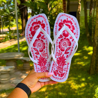 Chinelo Feminino Casual Azulejo Floral | Quadrado Confortável Promo em Oferta na Shopee