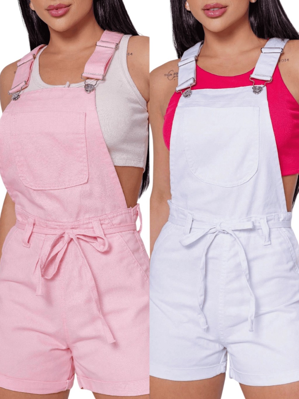 Kit 4 Jardineira Short Jeans Cinto Bolso Moda Feminina