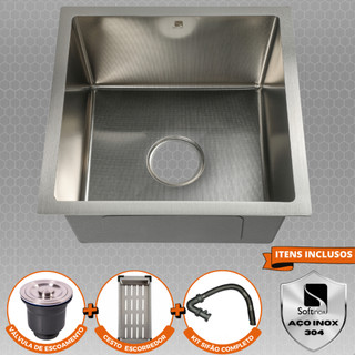 Cuba Gourmet Cozinha Inox 304 Anti Risco Nano PVD Escovada 44x44 cm Completa Com Acessórios