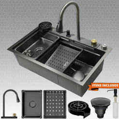Cuba Gourmet Premium Cozinha Inox 304 Anti Risco Nano PVD Com Kit Acessórios e Torneira Extensível