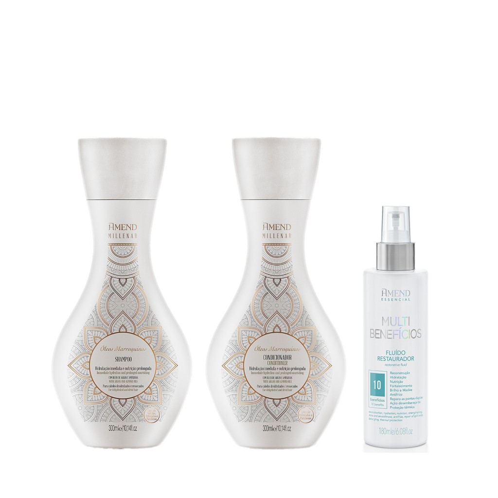 Amend KIT Millenar Óleos Marroquinos Shampoo e Condicionador 300ml + Fluído Multi-Benefícios 180ml