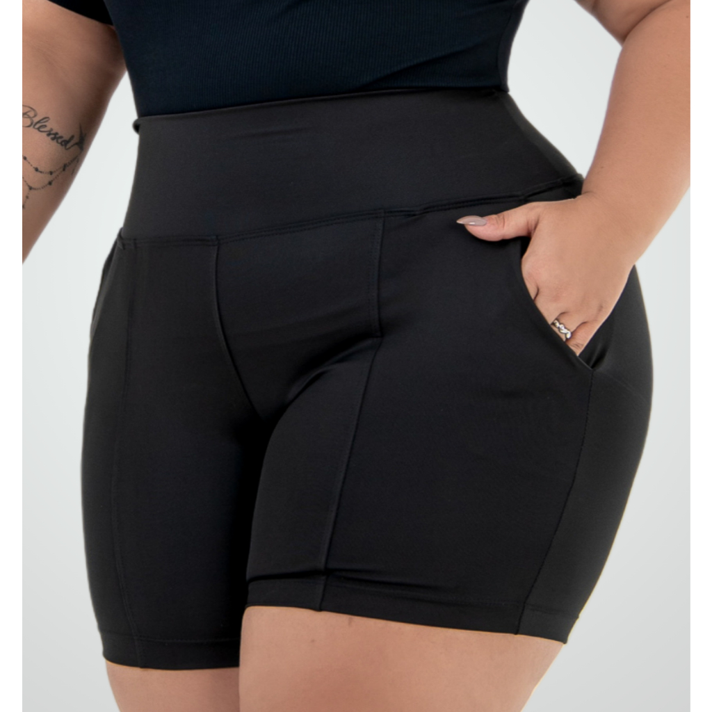 Shorts Plus Size Feminino Cintura Alta Com Bolso GG ao G4 em Oferta na Shopee