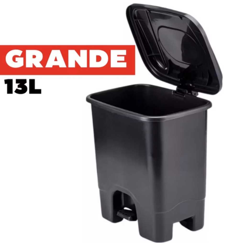 Lixeiras Cesto  13 Litros Com Tampa Grande Com Pedal Preta Escritório Banheiro Cozinha