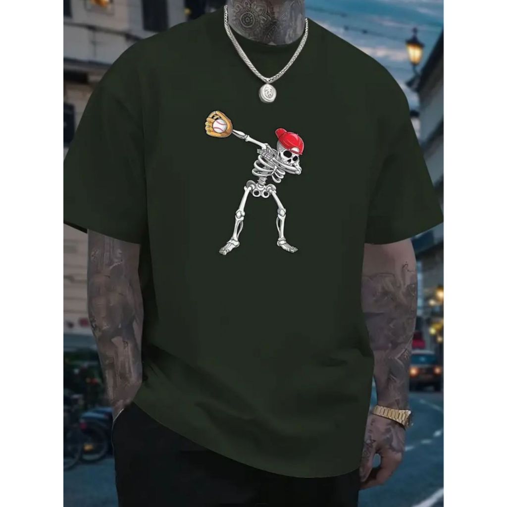 Camisa masculina estampada esqueleto lançamento camisa 100% algodão