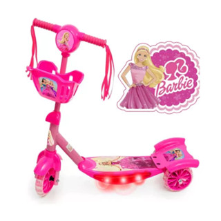 Patinete Infantil Menina 3 Rodas Roxo Barbie Com Musica e Luz + Protecao