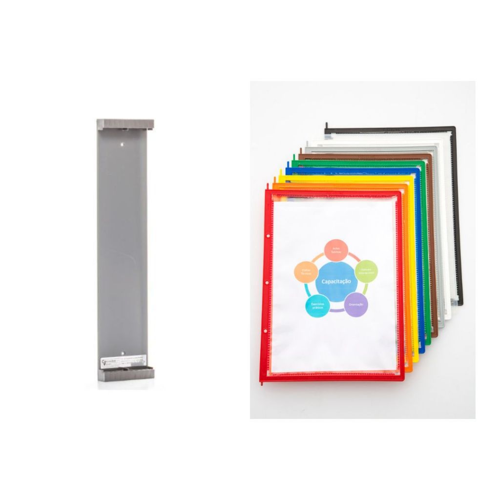 Kit Pasta Arquivo Pasta Catalogo Pastas Organizadoras - 10 pastas + Suporte de Plástico