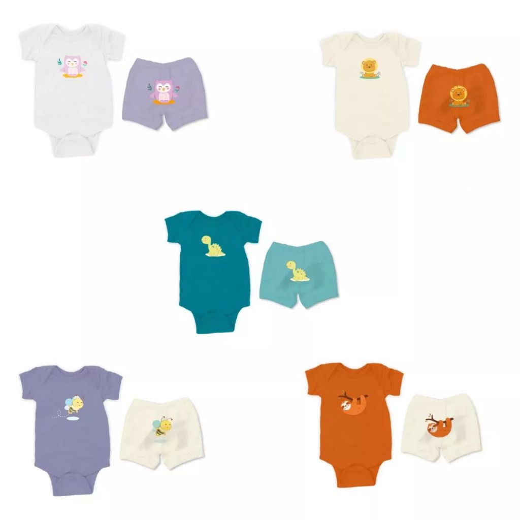 Kit 5 Conjuntos Bebê Unissex Body E Shorts Cores Sortidas Roupas Infantil Crianças