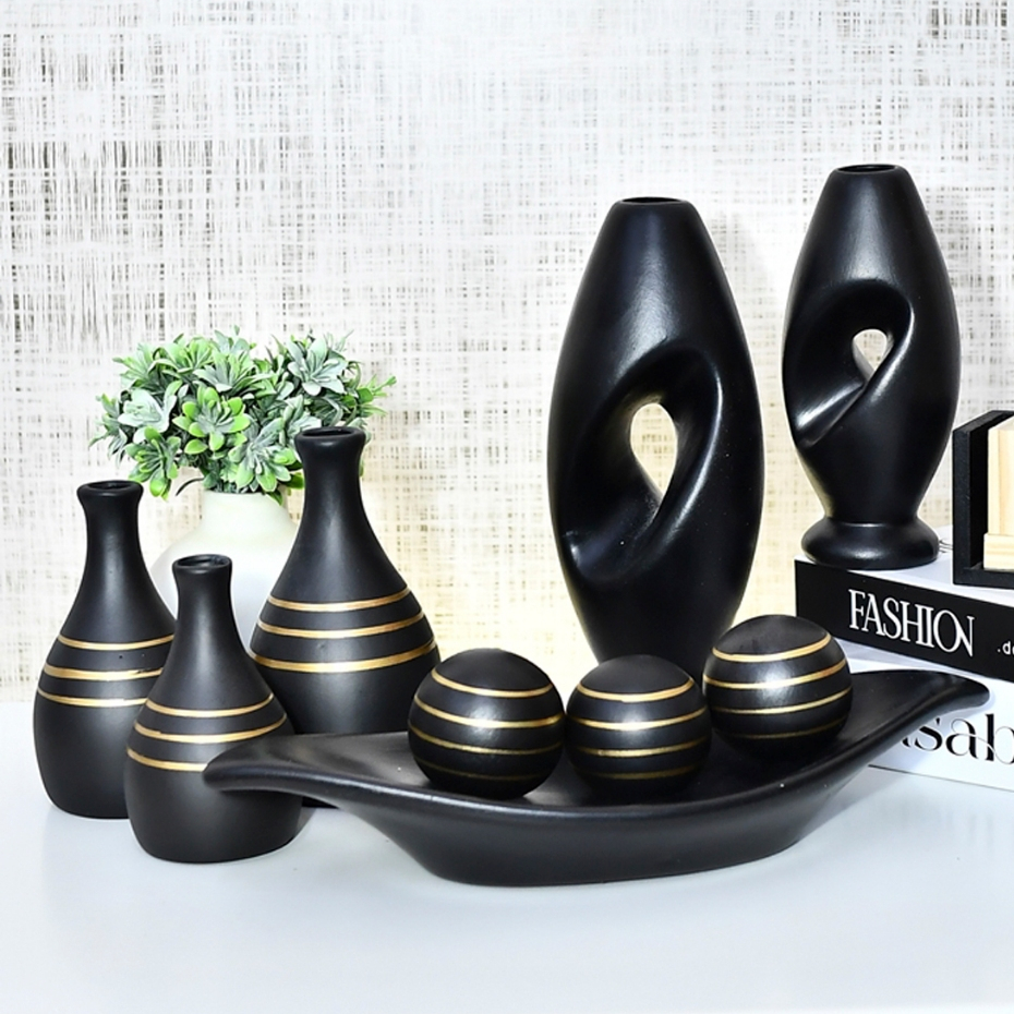 9 Vasos Cerâmica Moderno Centro Mesa Decorativo Peças Enfeite Casa para Rack Sala Aparador Conjunto em Oferta na Shopee