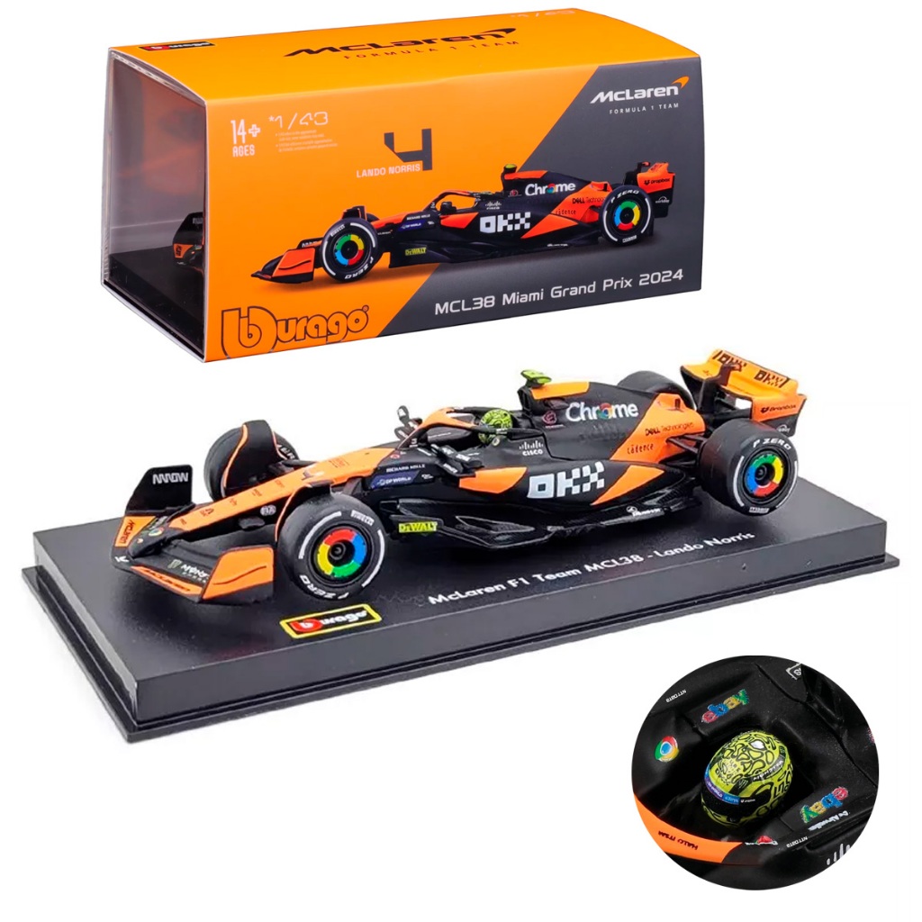 MINIATURA CARRO F1 MCLAREN MCL38 LANDO NORRIS OSCAR PIASTRI 1/43 BBURAGO em Oferta na Shopee
