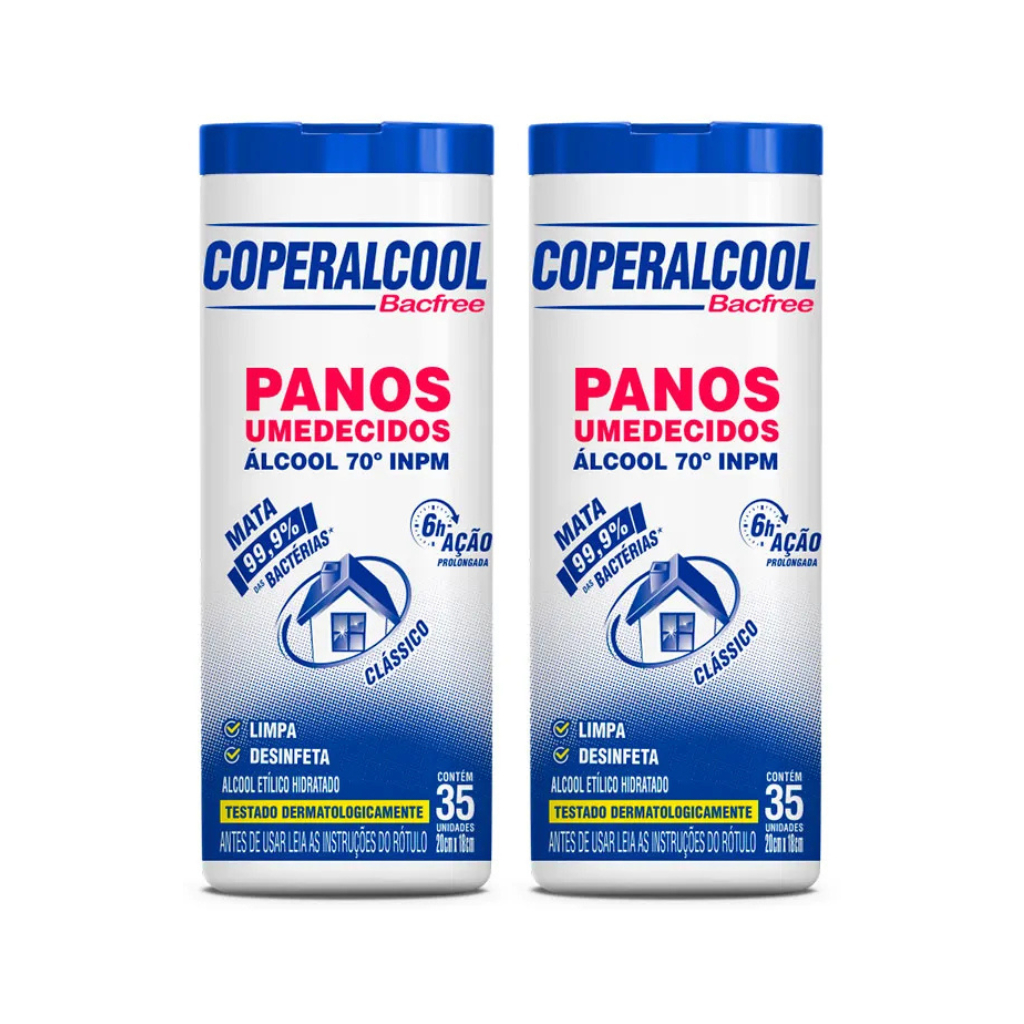 Panos Umedecidos Coperalcool Bacfree 70°INPM Clássico 35 Panos 2 Potes