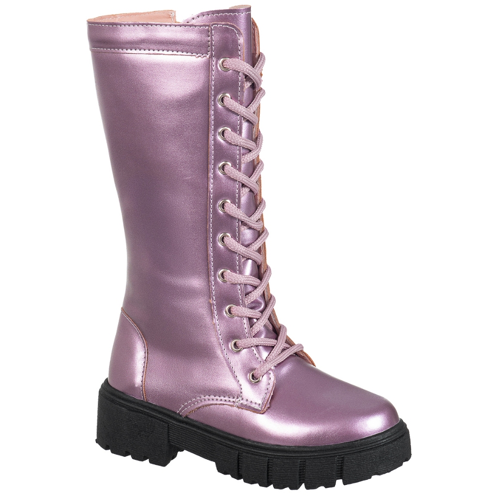 Bota Montaria GiGiL Teen Infantil Coturno Cano Longo Sola Tratorada Menina Confortável Moda Atual Blogueira Cadarço em Oferta na Shopee