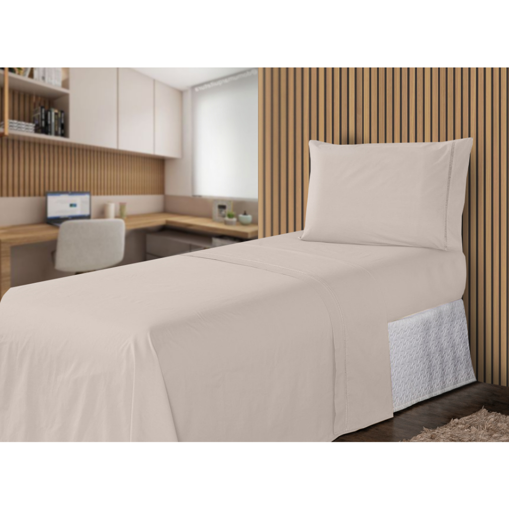Jogo 3 Peças Lençol para cama de Solteiro com Ponto Palito Percal 400 Fios Muitas Cores Lindas