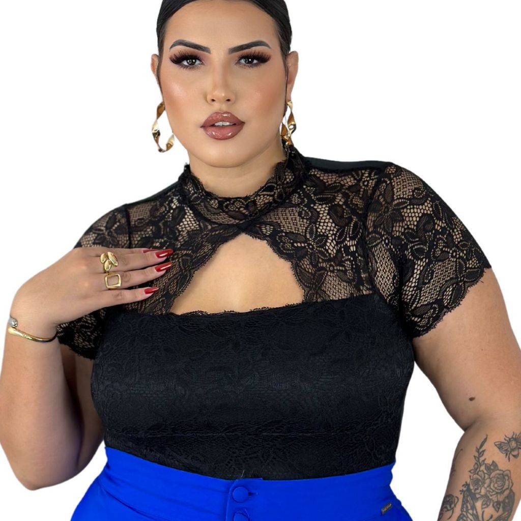 Blusa Feminina Plus Size em Renda Moda Inverno G1 G2 Confortável Chic e Elegante para Sair...