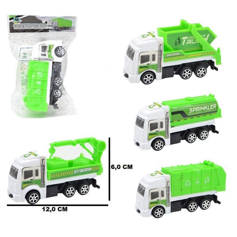 Kit com Caminhões Construtores Limpeza Caminhão de Lixo, Guincho, Caçamba e Escavadeira Sortidos