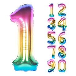 Balão Número 80cm Metalizado para Festas Aniversários Decoração Eventos Balões Coloridos Arco-iris